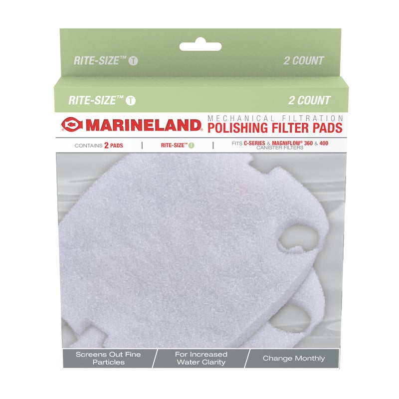 Marineland Polishing Filter Pads, 2 Count, Support Mechanical Aquarium Filtration, Rite-Size T, Fit C-Series and Magniflow 360 and 400 Canister Filters - Image 1